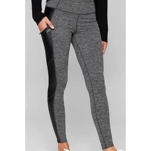 Athleta Herringbone Black‎ Side Panel Zipper Pockets High Rise Leggings Medium